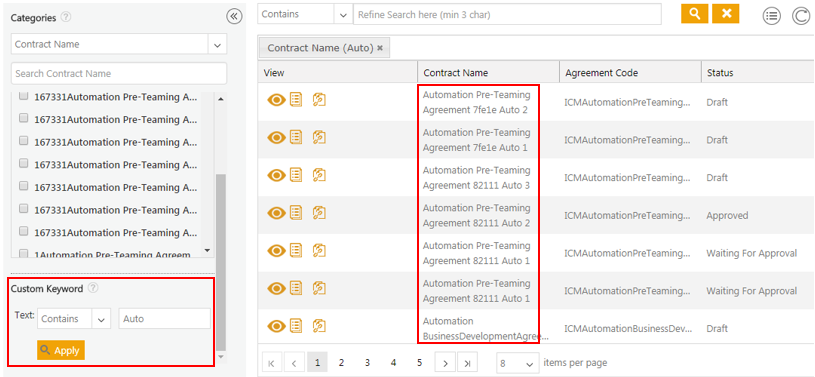 Index Page Search - Contains operator