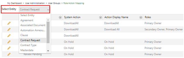 Role Action Mapping to Download Associations of Contract Requests 1